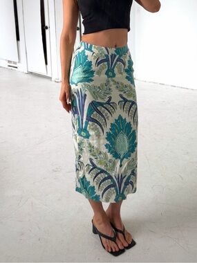 Sundance Floral Linen Midi Skirt